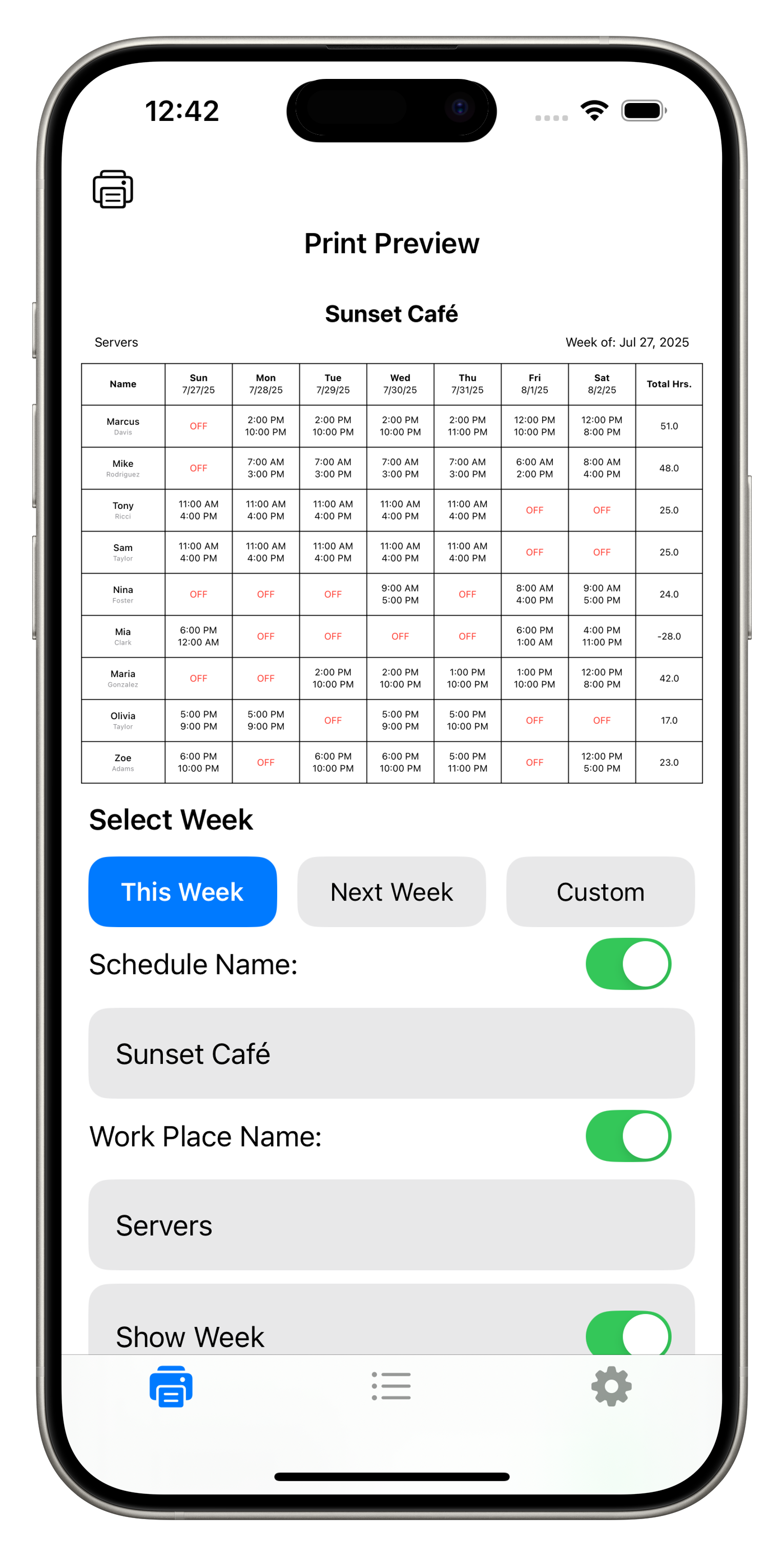 Schedule Management Interface